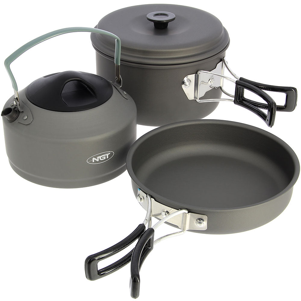 NGT 3pc Gun Metal Aluminium Kettle, Pot & Pan Set image 0