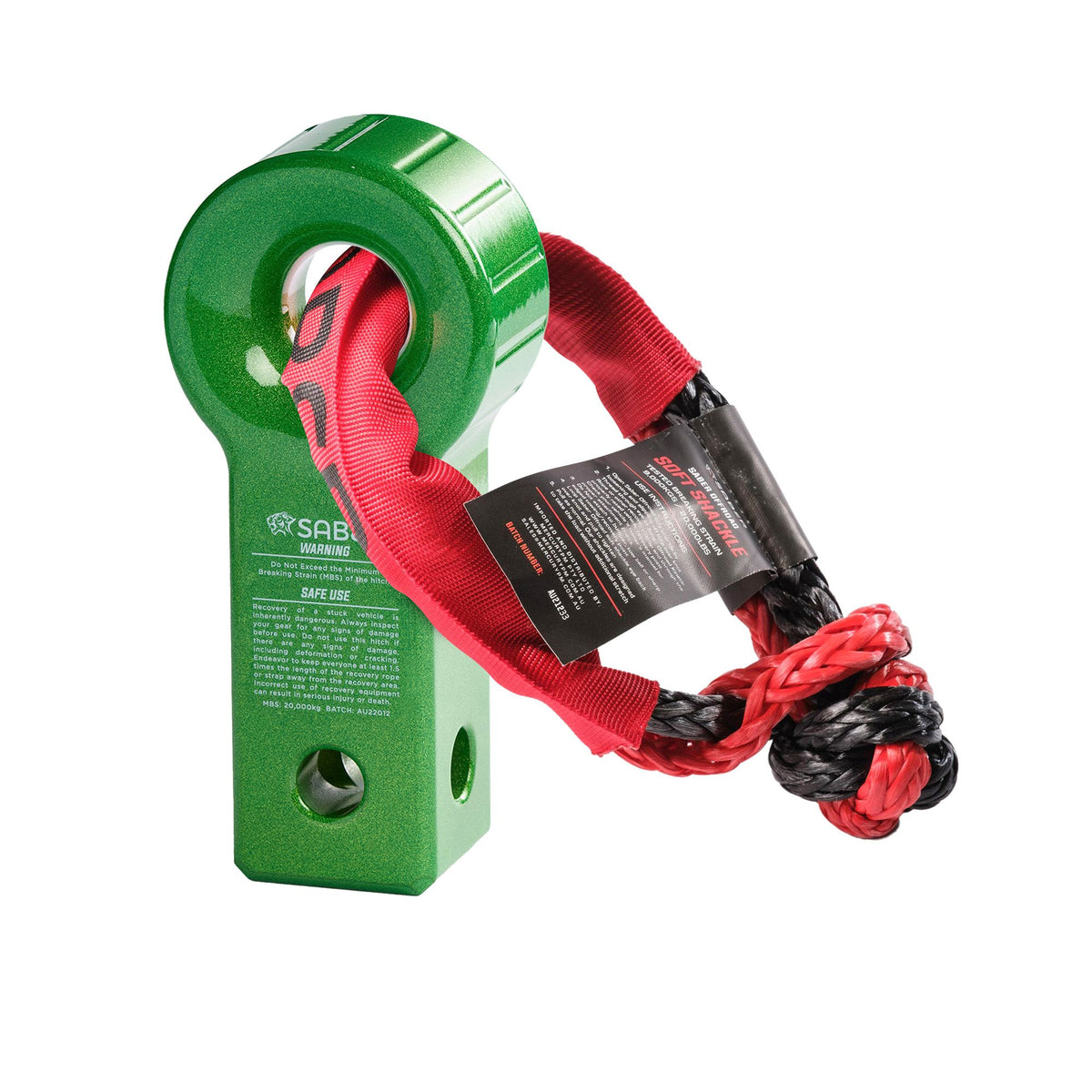 Saber 7075 Aluminium Rope Friendly Recovery Hitch - Green Prismatic & 9K Soft Shackle image 0
