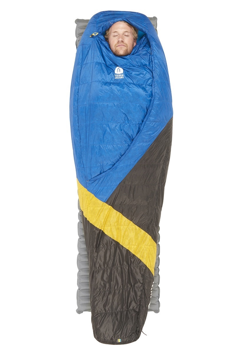 Sierra Designs Cloud 35°F (2°C) 800-Fill DriDown Sleeping Bag - Regular - Blue/Yellow/Peat