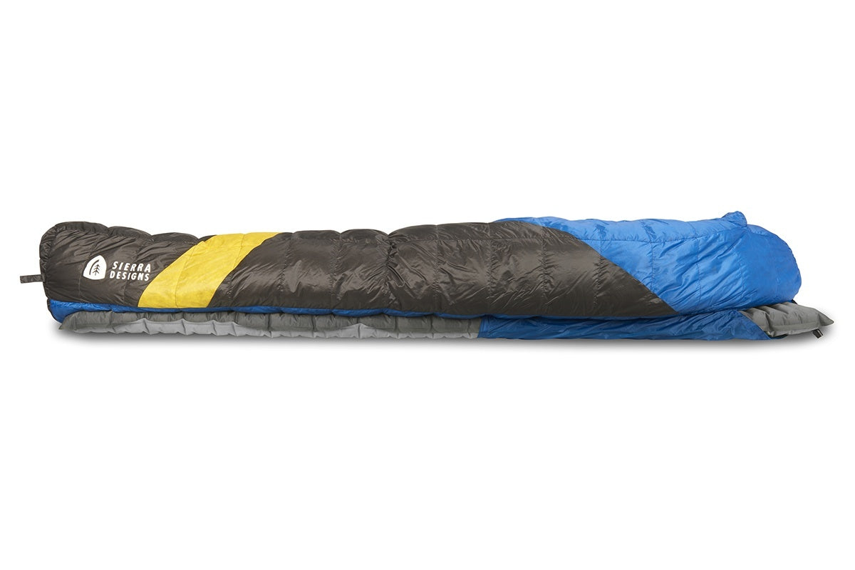 Sierra Designs Cloud 35°F (2°C) 800-Fill DriDown Sleeping Bag - Regular - Blue/Yellow/Peat