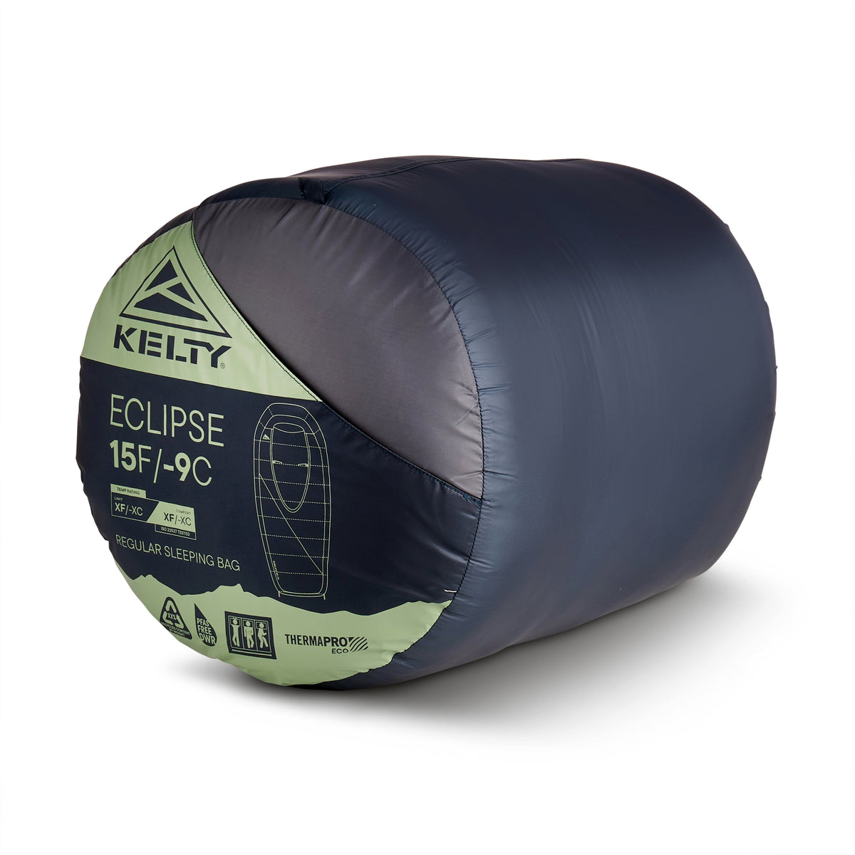 Kelty Eclipse 15°F (-9°C) Synthetic Sleeping Bag - Short - Midnight Navy / Laurel Green / Turbulence